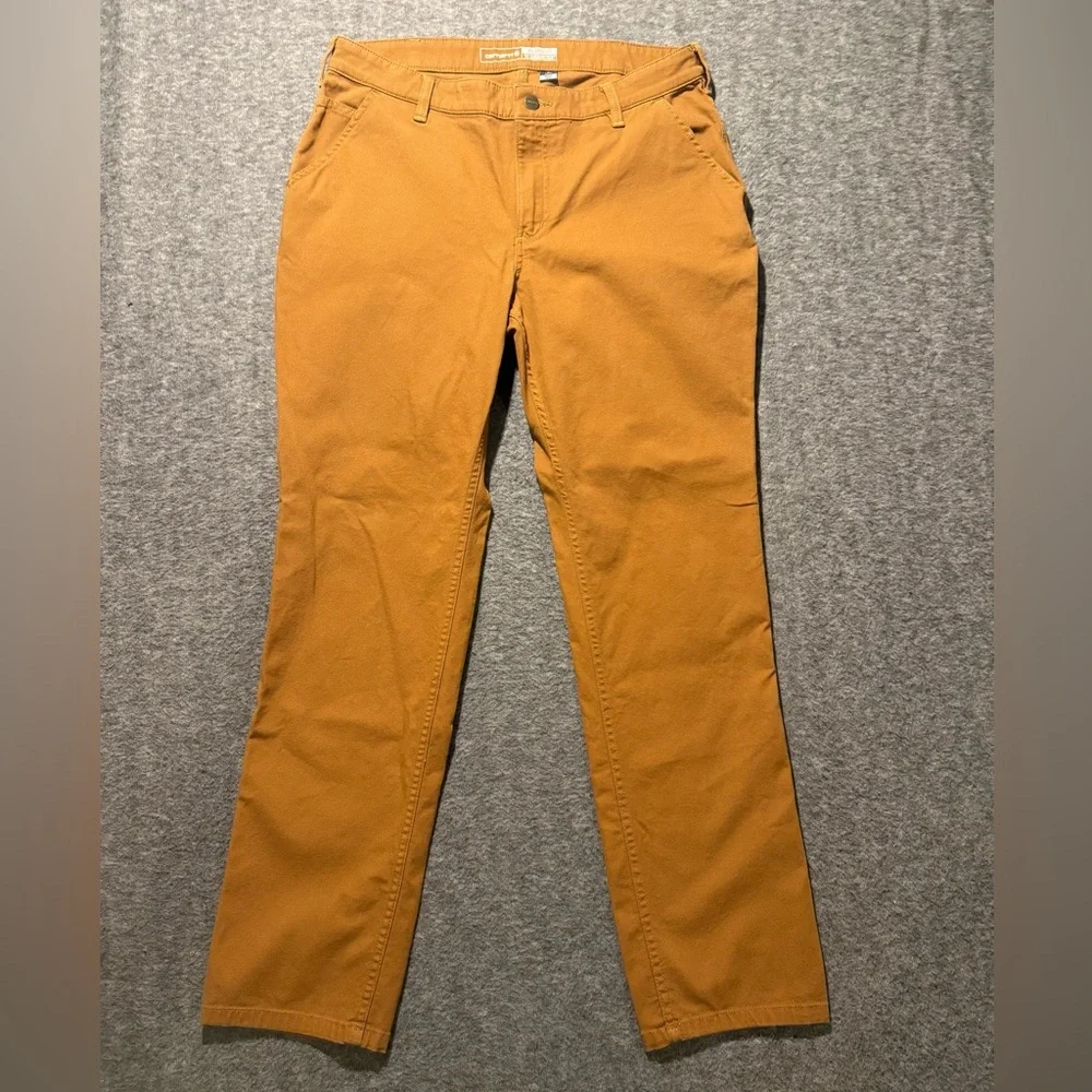 Carhartt Rugged Flex Canvas Work Pants Womens 12 brown Relaxed Carpenter BN5113 - Picture 2 of 12